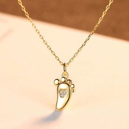 Cute Little Foot Zircon Heart S925 Silver Pendant Necklace Jewelry Fashion Women Plated 18K Gold Collar Chain Necklace Women Wedding Party Valentine's Day Gift SPC