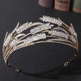 FORSEVEN Luxury Crystal Wheat Shape Crown Handmade Gold Colour Bride Wedding Tiara Rhinestone Headpiece Women Hair Accessory JL H08279u