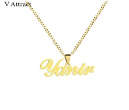 Gold Box Chain Custom Jewellery Personalised Name Pendant Necklace Handmade Cursive Nameplate Choker Women Men Bijoux BFF Gift6582163