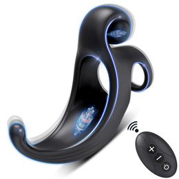 Sex Toy Massager Vibrating Penis Ring Cock for Men Ejaculation Delay Remote Control Vibrator Perineum Stimulator Toy