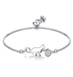 Cute Cat Adjustable Charm Bracelet Clear Cubic Zirconia Bangle Bracelets for Women Jewelry Gifts Drop4372937