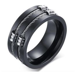 Classic Wire Cable Biker Rings For Men 316L Stainless Steel Brushed Design Boy Signet Finger Bands Hip Hop Bladed Ring Jewelry302S