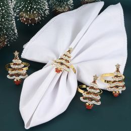 Alloy Napkin Rings Xmas Table Decoration Diamond Studded Christmas Tree Napkin Rings For Wedding Birthday Dinner Decor