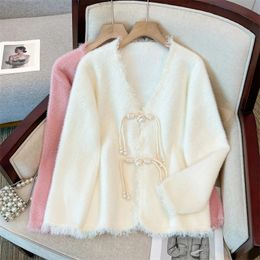 Women's Sweaters Plus Size Women Sweaters Outerwear Autumn Winter Fake Mink Velvet Tassel Lady Jackets Loose Knitted Cardigans Thick Coats KT24 231130