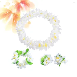 Decorative Flowers 4 Pcs Hawaiian Necklace Garland Floral Wreath Artificial Flower Headband Headpiece White