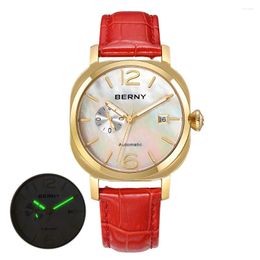 Wristwatches BERNY Ladies Mechanical Wristwatch Sapphire Genuine Leather MIYOTA 8217 Automatic Luxury Women Watch Luminous 5ATM Waterproof