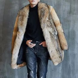 Designs Autumn Winter Men's Long Wolf Fur Coat Men Faux Furs Jacket Size S-5XL