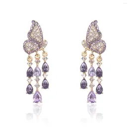Dangle Earrings Exquisite Purple Crystal Fashion Half Butterfly Drop Women Creative Tassel Pendant Wedding