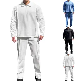 Men's Tracksuits Fall Breathable Wrinkle Two Piece Suit Roll Sleeve Shirt Pants Set Mens Wool Dress Suits Jacket Men