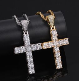 Hip Hop Square CZ Stone Setting Bling Iced Out Pendants Necklace for Men Rapper Jewellery Gold Silver Necklace1793806