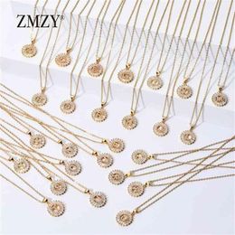 ZMZY 26pcs lots Whole Lots Bulk Mixed A-Z Letter Necklace Stainless Steel Chain CZ Crystal Gold Color Pendant 210721309h