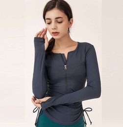 LL Zipper Long Sleeve Yoga Shirts Sports Quick Dry Fit Running Thumb Holes Elastic Top Women Workout Gym Clothes LL156