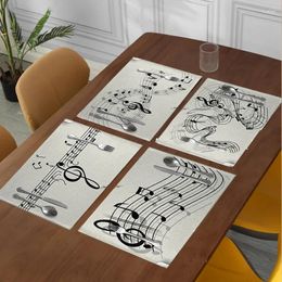 Table Mats Vintage Musical Note Placemats Kitchen Placemat Dining Tea Cotton Linen Pads Bowl Cup 45x30cm Home Decor