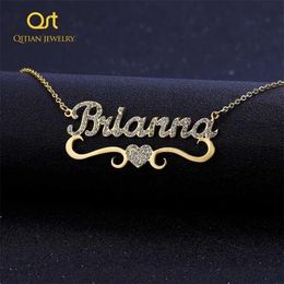 Heart With Personalized Name Necklace For Women Custom Gold Stainless Steel BlingBling Pendant Personalise ICED OUT NECKLACE 22011291c