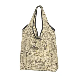 Shopping Bags Reusable Vintage Barber Shop For Groceries Foldable Grunge Retro Barbershop Grocery Washable Large Tote