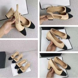 High Heels Fashion Shoes Genuine Leather Open on Formal Chunky Heel Slingbacks Sandals ballet flat designer shoe loafer High Quality Shoes