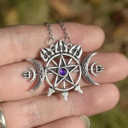 Pendant Necklaces Sigil Of Hecate Triple Moon Pentagram Necklace Gothic Wicca JewelryPendant NecklacesPendant237F
