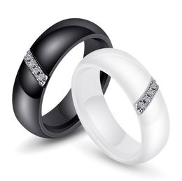 High Quality Women039s Nano Ceramic 925 Silver Diamond Ring Wide 6mm White Black Size 610 Jewelry Gift1311410