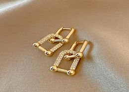 Dangle Chandelier Vintage Charm 14K Real Gold Plated Square Geometric Crystal Drop Earrings For Women Zirconia S925 Silver Needl4479043