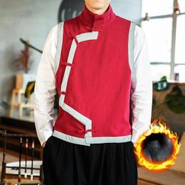 Men's Vests Winter Velvet Thickened Chinese Retro Large Size Loose Casual High Street Vest Sleeveless Jackets Men Tops Male Clothes