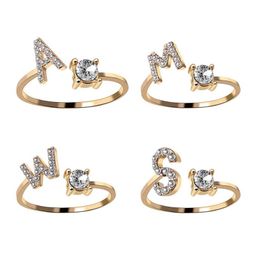 A-Z Letter Gold Color Metal Adjustable Opening Couple Rings Initials Name Alphabet Female Creative Finger Trendy Party Jewelry241D