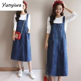 Casual Dresses Sleeveless Dress Women Denim Pocket Solid Side-split Square Collar Autumn Womens Fashion Elegant Loose Simple Ulzzang Leisure