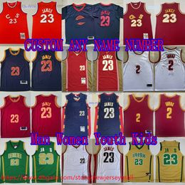 Custom S-6XL Throwback 2015-16 Basketball 23James Jersey Classic Vintage Red 2 KyrieIrving Jersey Retro High School Breathable Sports Shirts 2008-09 Blue