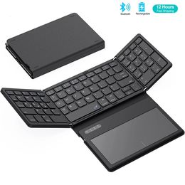 Keyboards Foldable Bluetooth Keyboard Rechargeable with Large Touchpad Tri Folding Ultra Slim Travel 231130