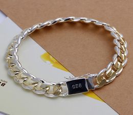 Men039s Jewelry bracelet 925 Plated Silver 10mm wide 21cm golden thick fine fashion bracelet Pulseiras de Prata male modle Bijo5184951