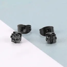 Stud Earrings ZS Square Shape Stainless Steel For Women Men Black Cubic Zirconia Ear Studs Piercing Jewellery