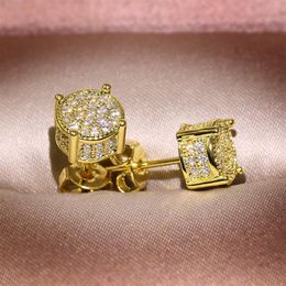 Hip Hop Men Women 925 Sterling Silver Stud Earrings White Zircon Roce Earrings 18k Gold Plated Jewelry Whole281c