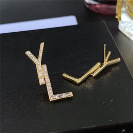 Designer Earring Love Earrings For Woman Brand Simple Letters Y Gold Silver Diamond Ring Lady Earrings Jewellery Ear Stud2989