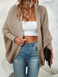 Women's Sweaters Autumn Winter Women's Plus Size Elegant Sweater V-Neck Solid Batwing Sleeve Open Front High Stretch Cardigan 231130