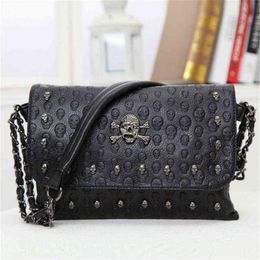 Women Handbag Skull Skeleton Chain Lady Tote Solid Colour Shoulder Bucket Bag PU Leather Crossbody Bags For Women Shoulder Bag Y2112888