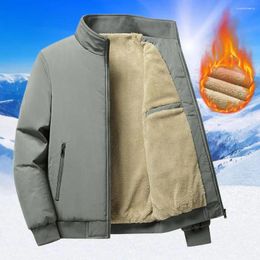 Men's Jackets Men Zipper Pocket Jacket Cozy Winter With Plush Lining Stand Collar Stylish Warm Coat For Casual