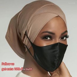 Ethnic Clothing Forehead Cross Muslim Inner Hijabs For Women Bonnet Hat With Ear Hole Stretchy Headwrap Islamic Accessories
