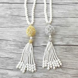 Pendant Necklaces 1Pcs Hollow out zircon charm Pendant CZ Micro pave Shell Pearl Beads tassels Women Fashion Jewellery Necklace MK51216n