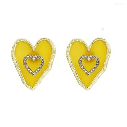 Stud Earrings Cute Small Heart For Women Girl Gold Plated Love Rhinestone Valentine's Day Party Jewellery Gift