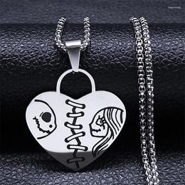 Pendant Necklaces Gothic Couple Heart Lock Necklace For Men Women Silver Color Stainless Steel Chain Jewelry Joyeria Collares Para Mujer