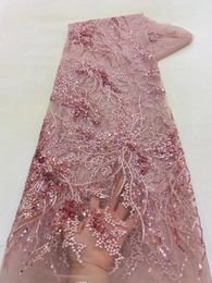 Craft Tools Luxury Pink 2023 High Quality French Tulle Net Sequins Lace Fabric African 5 Yards For Nigeria Wedding Party Dress 231130