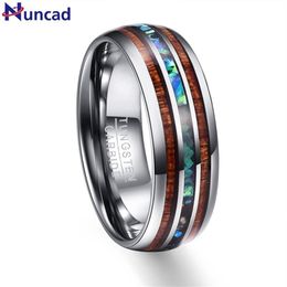 silver color koa wood abalone inlay high polish 8mm width 100% genuine wedding band elegance tungsten carbide rings for men 210701249J