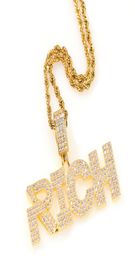 Iced Out Diamond Letter RICH Pendant Necklace with 4mm Tennis Chain Full Zircon Mens Hip Hop Jewellery Gift4199868