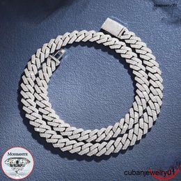 cuban chain fashion Jewellery necklace bracelet pass diamond Miami hip hop Jewellery VVS stone Shiny 2ROW 14mm 925 sterling Silver necklace moissanite link