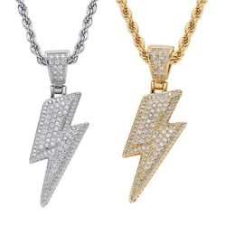 18k gold flash lightning Necklace jewelry set Diamond Cubic zirconia pendant hip hop necklaces Bling jewelry for women men stainle2078