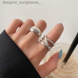 Band Rings VENTFILLE 925 Sterling Silver Irregular Water Droplets Cross Ring Female Simple Retro Style Handmade Jewellery 231222