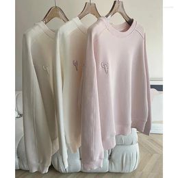 Women's Hoodies Sweatshirts Embroidered O-Neck Long Sleeve Pullover Female Top Loose And Comfortable Pink Street Style Winter Clothes Women