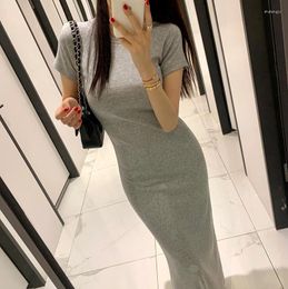 Casual Dresses South Korea Black T-shirt Dress Female Summer Sexy Slimming Bag Hip Thin Slit Design Pure Desire For Wind Long Skirt Tide