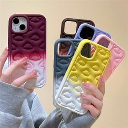 Gradient Pink 3D Clouds Soft Phone Case For iPhone 15 14 13 12 11 Pro Max Girl Matte Shockproof Soft Silicone Cover