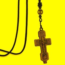 Pendant Necklaces Holy Russian Eastern Orthodox Cross Necklace Virgin Mary Hold Jesus Rope Chain Women Men Prayer Jewelry GiftPend241r