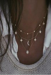 Bohemian Necklace Punk Rhinestone Moon Pentagram Multilayer Necklace Combination Luxury Designer Jewellery For Women Whole4726090